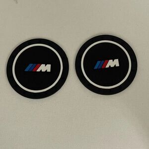 BMW Motorsports car cup Coasters in black  with logo Set of 2 NWT